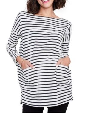 Hatch Maternity Striped Long Sleeve Pocket Tunic - Black & White